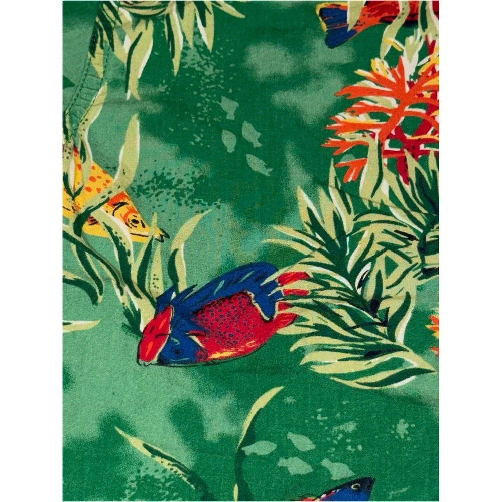 OshKosh Bgosh Boys Green Tropical Fish Print Cotton Button Down Shirt Size 5